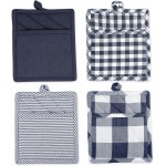 DII Gingham Check Kitchen Collection, Navy, Potholder Set