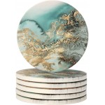 Lahome Marble Pattern Coasters - Round Drinks Absorbent Stone Coaster Set with Ceramic Stone and Cork Base for Kinds of Mugs and Cups (Blue, Set of 6)