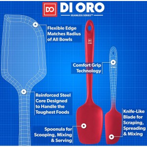DI ORO Silicone Spatula Set - Rubber Kitchen Spatulas for Baking, Cooking, & Mixing - 600°F Heat-Resistant & BPA Free Silicone Scraper Spatulas for Nonstick Cookware - Dishwasher Safe (5pc, Red)