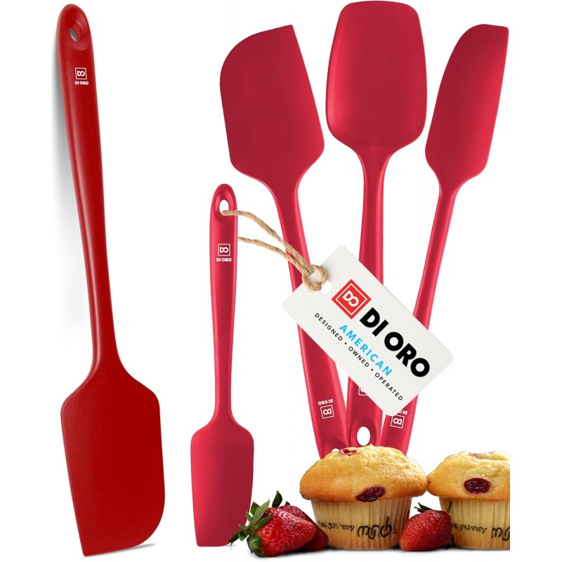 DI ORO Silicone Spatula Set - Rubber Kitchen Spatulas for Baking, Cooking, & Mixing - 600°F Heat-Resistant & BPA Free Silicone Scraper Spatulas for Nonstick Cookware - Dishwasher Safe (5pc, Red)