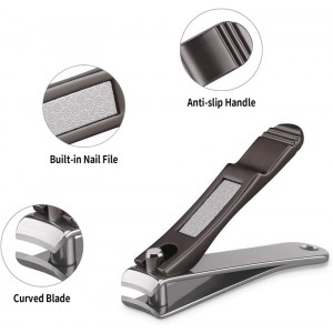Nail Clippers Set with Build-in Nail File, Durable Sharp Zinc Alloy Fingernail Clipper and Toenail Clipper with Tin Case, Matte Gray