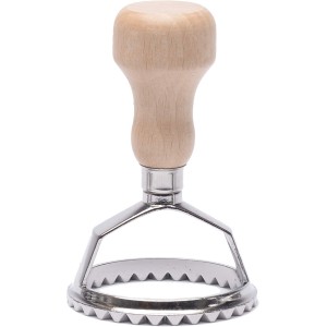 MASTER FENG Ravioli Stamp Maker Cutter with Roller Wheel Set, Mold with Wooden Handle and Fluted Edge, Pasta Press Kitchen Attachment (MF-12456)