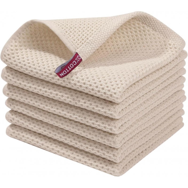 Homaxy 100% Cotton Waffle Weave Kitchen Dish Cloths, Ultra Soft Absorbent Quick Drying Dish Towels, 12 x 12 Inches, 6-Pack, Beige