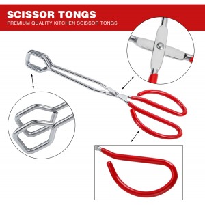 MSY BIGSUNNY Stainless Steel Scissor Tongs Heavy Duty Cooking Tongs with Soft Handles (1, red 10