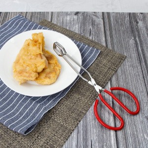 MSY BIGSUNNY Stainless Steel Scissor Tongs Heavy Duty Cooking Tongs with Soft Handles (1, red 10