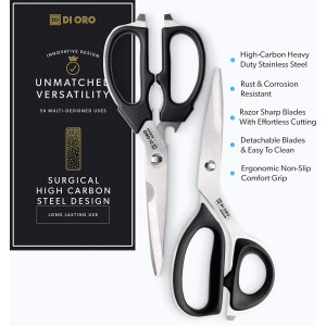 DI ORO Heavy Duty Kitchen Shears - All Purpose - Sharp Scissors for Food, Meat, & Herbs - Stainless Steel Kitchen Shears Heavy Duty & Dishwasher Safe - Bone Cutting Scissors