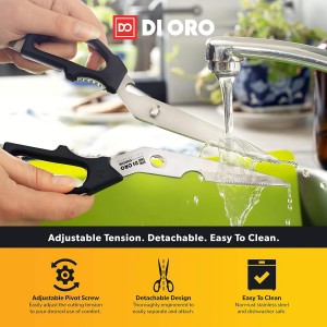 DI ORO Heavy Duty Kitchen Shears - All Purpose - Sharp Scissors for Food, Meat, & Herbs - Stainless Steel Kitchen Shears Heavy Duty & Dishwasher Safe - Bone Cutting Scissors