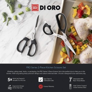 DI ORO Heavy Duty Kitchen Shears - All Purpose - Sharp Scissors for Food, Meat, & Herbs - Stainless Steel Kitchen Shears Heavy Duty & Dishwasher Safe - Bone Cutting Scissors