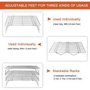 P&P CHEF Cooling Rack, 5-Tier Stainless Steel Stackable Baking Cooking Racks for Cooling Roasting Grilling, Collapsible & Heavy Duty, Oven Safe & Easy Clean, 15