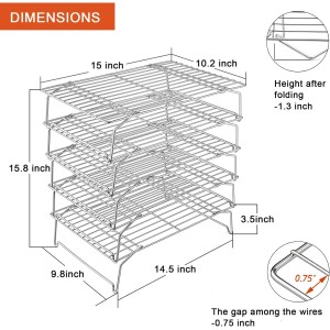 P&P CHEF Cooling Rack, 5-Tier Stainless Steel Stackable Baking Cooking Racks for Cooling Roasting Grilling, Collapsible & Heavy Duty, Oven Safe & Easy Clean, 15