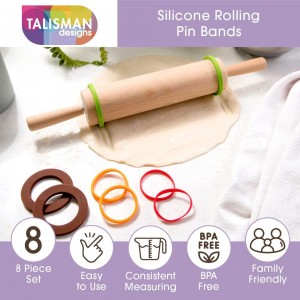 Talisman Designs Silicone Rolling Pin Bands | 8 Piece Set | Ensure Dough Thickness | Baking Accessories | Rolling Pin Thickness Rings
