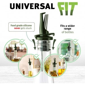 Olive Oil Spout for Olive Oil Dispenser - UK Patented Oil Pourer - Mid Flow Shut Off for Accurate Measurement - One Handed Open & Close Cap Keeps Oil Fresh and Prevents Oxidization - Green 6 Pack