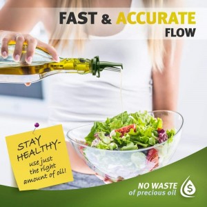 Olive Oil Spout for Olive Oil Dispenser - UK Patented Oil Pourer - Mid Flow Shut Off for Accurate Measurement - One Handed Open & Close Cap Keeps Oil Fresh and Prevents Oxidization - Green 6 Pack