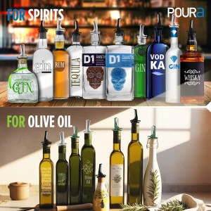 Olive Oil Spout for Olive Oil Dispenser - UK Patented Oil Pourer - Mid Flow Shut Off for Accurate Measurement - One Handed Open & Close Cap Keeps Oil Fresh and Prevents Oxidization - Green 6 Pack