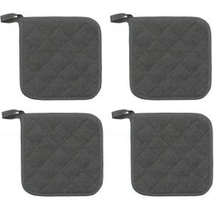 Cotton Pot Holders Cotton Made Machine Washable Heat Resistant Everyday Kitchen Basic Terry Pot Holder, Hot Pads, Trivet for Cooking and Baking Set of 4 (Grey)