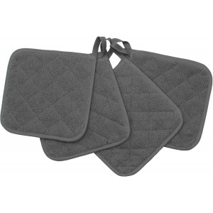 Cotton Pot Holders Cotton Made Machine Washable Heat Resistant Everyday Kitchen Basic Terry Pot Holder, Hot Pads, Trivet for Cooking and Baking Set of 4 (Grey)