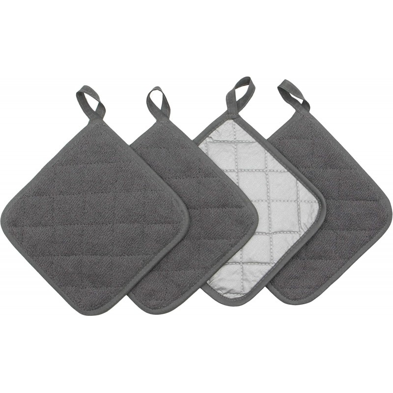Cotton Pot Holders Cotton Made Machine Washable Heat Resistant Everyday Kitchen Basic Terry Pot Holder, Hot Pads, Trivet for Cooking and Baking Set of 4 (Grey)