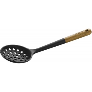 STAUB Skimmer Spoon, Perfect for Straining or Lifting Meat and Veggies from Broth, Durable BPA-Free Matte Black Silicone, Safe for Nonstick Cooking Surfaces
