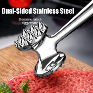 Meat Tenderizer Hammer Mallet Tool for Pounding Beef, Steak, Chicken, Pork, Stainless Steel Double-sided Meat Hammer Kitchen Tool (Silver)