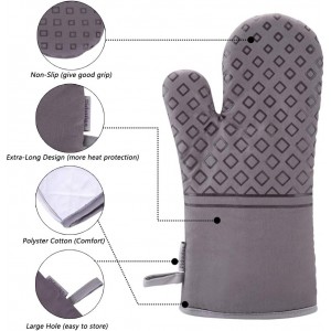 Set of 4 Oven Mitts and Pot Holders, 482 F Heat Resistant Hot Plate Moving Non-Slip Gloves for BBQ, Grill, Baking, Cooking, Oven, Microwave (Gray)