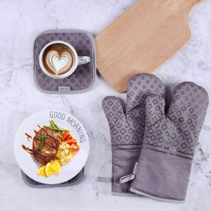 Set of 4 Oven Mitts and Pot Holders, 482 F Heat Resistant Hot Plate Moving Non-Slip Gloves for BBQ, Grill, Baking, Cooking, Oven, Microwave (Gray)