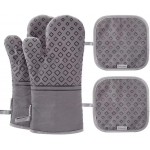 Set of 4 Oven Mitts and Pot Holders, 482 F Heat Resistant Hot Plate Moving Non-Slip Gloves for BBQ, Grill, Baking, Cooking, Oven, Microwave (Gray)