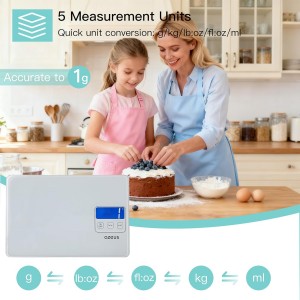 AZEUS Food Scale with USB Rechargeable, Digital Kitchen Scale with 6 Units, High Precision to 0.04 oz /11lbs Capacity, Weight Range from 3g-5000g (White)