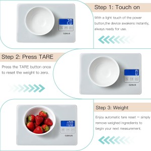 AZEUS Food Scale with USB Rechargeable, Digital Kitchen Scale with 6 Units, High Precision to 0.04 oz /11lbs Capacity, Weight Range from 3g-5000g (White)
