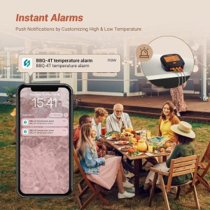 INKBIRD WiFi Meat Thermometer IBBQ-4T, Wireless WiFi BBQ Thermometer for Smoker, Oven | APP Calibration Temp Graph | Mobile Notification Timer Alarm | Rechargeable Digital Grill Thermometer, 4 Probes
