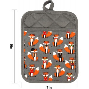 Pot Holders Set of 2 Heat Resistant 480 ℉ Non Slip Clear Silicone Printed Comfortable Cotton Lining Kitchen Women Men Cooking Baking Microwave Machine Washable (Fox, Gray Potholders)