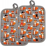 Pot Holders Set of 2 Heat Resistant 480 ℉ Non Slip Clear Silicone Printed Comfortable Cotton Lining Kitchen Women Men Cooking Baking Microwave Machine Washable (Fox, Gray Potholders)