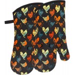 Oven Mitts Gloves 1 Pair Heat Resistant 480 ℉ Non Slip Clear Silicone Printed Rooster Comfortable Cotton Lining Kitchen Men Cooking Barbecue Machine Washable (Rooster, Black Mittens)