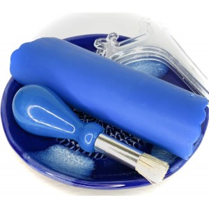 All-in-one Premium Ceramic Garlic Grater Plate 4-Piece Set - Blue Cross Glazed Design and Style - For Garlic, Ginger, Chocolate, and more! - Comes with 5.25