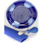 All-in-one Premium Ceramic Garlic Grater Plate 4-Piece Set - Blue Cross Glazed Design and Style - For Garlic, Ginger, Chocolate, and more! - Comes with 5.25