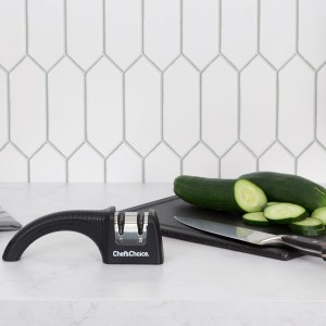 Chef'sChoice Manual Knife Sharpeners for 20-Degree Straight-Edge and Serrated Commercial Kitchen Pocket and Sports Knives with Diamond Abrasives Angle Control & Compact Footprint, 2-Stage, Black