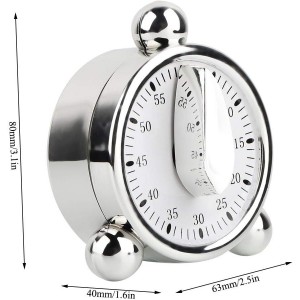 60 Minutes Kitchen Timer, Stainless Steel Egg Shaped Mechanical Cooking Timer Manual Countdown Reminder Baking Timing Tool with Rotating Alarm Sound