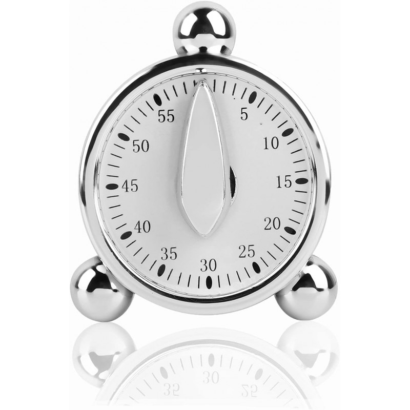 60 Minutes Kitchen Timer, Stainless Steel Egg Shaped Mechanical Cooking Timer Manual Countdown Reminder Baking Timing Tool with Rotating Alarm Sound