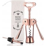 Wine Bottle Opener Wing Corkscrew, Godmorn Rose Gold Beer Bottle Opener with Wine Pourer, Cute Stainless Steel Winged Corkscrew, Pink Cork Screw Wine Accessories For Kitchen Bars Mothers Day Gift