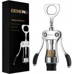 Beneno Wine Opener, Zinc Alloy Premium Wing Corkscrew with Multifunctional Bottles Opener, Sharp Wine Corkscrew with Ergonomic Non-Slip Wing Handle, Silver