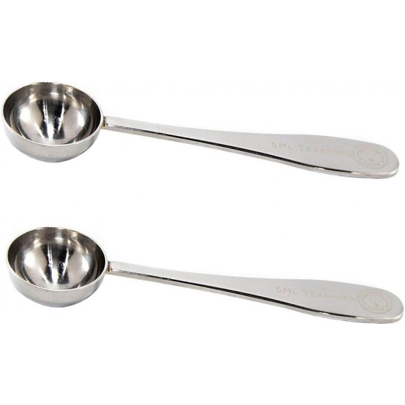 Honey Bear Kitchen 5 ml Teaspoon Measuring Scoop Spoons, Polished Stainless Steel, Set of 2