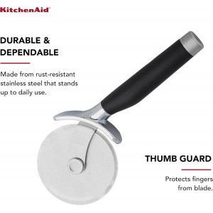 KitchenAid Classic Pizza Wheel with Sharp Blade For Cutting Through Crusts, Pies and More, Built In Finger Guard for Safety and Comfort Grip to Protect Fingers, Dishwasher Safe, 9-Inch, Black