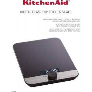 KitchenAid KQ908 Glass Surface 11 Pound Capacity Digital Kitchen and Food Scale, Scale for Food Ounces and Grams, Dry and Liquid Ingredients, Black