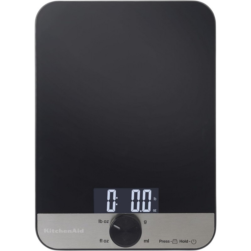 KitchenAid KQ908 Glass Surface 11 Pound Capacity Digital Kitchen and Food Scale, Scale for Food Ounces and Grams, Dry and Liquid Ingredients, Black