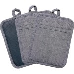 Pot Holders Yarn-Dyed Set of 3 Non Slip Silicone Kitchen Lines Heat Resistant 500℉ Kitchen Gloves BBQ Cooking Baking Women Men Cooking Barbecue Microwave Machine Washable (Gray Potholders)