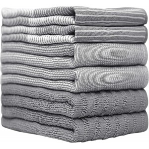 Premium Kitchen Towels (20”x 28”, 6 Pack) | Large Cotton Dish Towels | Flat & Terry Highly Absorbent Kitchen Linen Set with Hanging Loop | Gray