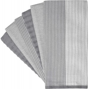 Premium Kitchen Towels (20”x 28”, 6 Pack) | Large Cotton Dish Towels | Flat & Terry Highly Absorbent Kitchen Linen Set with Hanging Loop | Gray