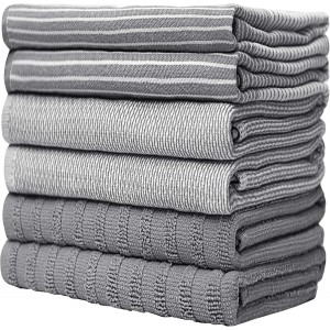Premium Kitchen Towels (20”x 28”, 6 Pack) | Large Cotton Dish Towels | Flat & Terry Highly Absorbent Kitchen Linen Set with Hanging Loop | Gray