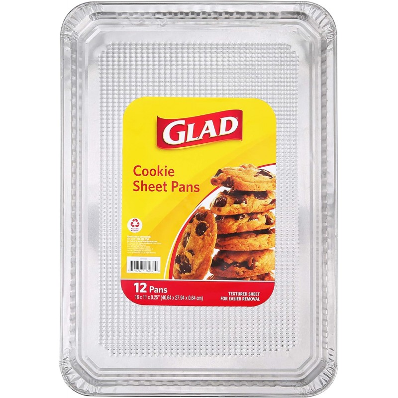 Glad Disposable Bakeware Aluminum Rectangular Cookie Sheets for Baking and Roasting, 12 Count-16