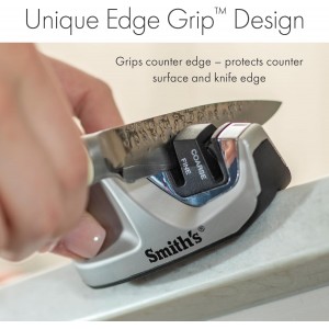 Smith's 51023 Adjustable Diamond Edge Grip Sharpener - Grey - Coarse & Fine Sharpeners - Compact - Stable Non-Slip Base – Pull Through Knife Sharpener