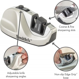 Smith's 51023 Adjustable Diamond Edge Grip Sharpener - Grey - Coarse & Fine Sharpeners - Compact - Stable Non-Slip Base – Pull Through Knife Sharpener